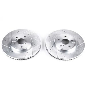 Lexus LS430 Brake Rotors (2) - Front - PowerStop - Evolution Drilled & Slotted - Silver - `01-`06