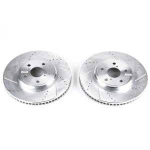 Lexus LS430 Brake Rotors (2) - Front - PowerStop - Evolution Drilled & Slotted - Silver - `01-`06