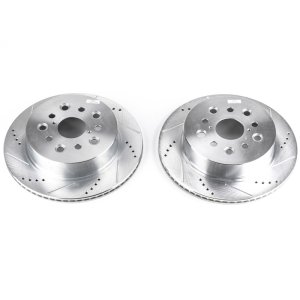 Lexus LS430 Brake Rotors (2) - Rear - PowerStop - Evolution Drilled & Slotted - Silver - `01-`06