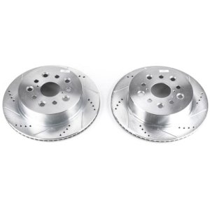 Lexus LS430 Brake Rotors (2) - Rear - PowerStop - Evolution Drilled & Slotted - Silver - `01-`06