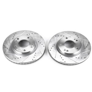 Hyundai Santa Fe Brake Rotors (2) - Front - PowerStop - Evolution Drilled & Slotted - Silver - `01-`05