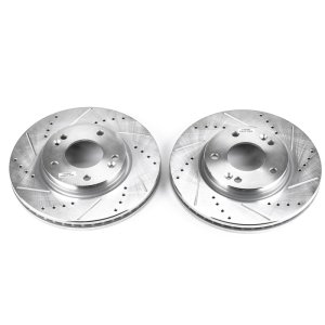 Hyundai Santa Fe Brake Rotors (2) - Front - PowerStop - Evolution Drilled & Slotted - Silver - `01-`05