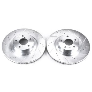 Saab 9-2X Brake Rotor (2) - Front - PowerStop - Evolution Drilled & Slotted - Silver - `05-`06 Saab 9-2X Brake Rotor (2) - Front - PowerStop - Evolution Drilled & Slotted - Silver - `05-`06