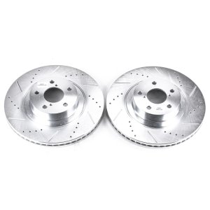 Subaru Baja Brake Rotor (2) - Front - PowerStop - Evolution Drilled & Slotted - Silver - `03-`06