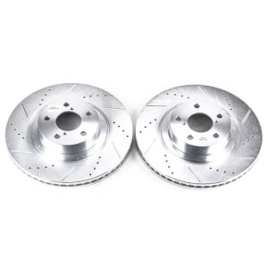 Subaru Baja Brake Rotor (2) - Front - PowerStop - Evolution Drilled & Slotted - Silver - `03-`06