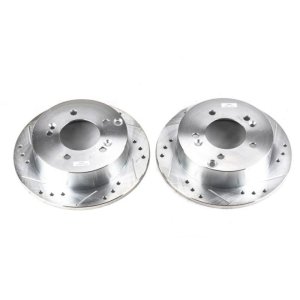 Hyundai Sonata Brake Rotors (2) - Rear - PowerStop - Evolution Drilled & Slotted - Silver - `06-`10