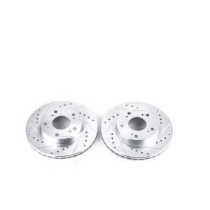 Honda CR-Z Brake Rotors (2) - Front - PowerStop - Drilled & Slotted Zinc Plated - Silver - `11-`15