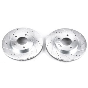 Mitsubishi Eclipse Brake Rotor (2) - Front - PowerStop - Evolution Drilled & Slotted - Silver - `01-`05