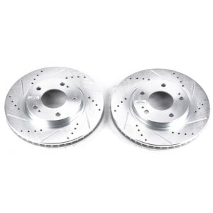 Mitsubishi Galant Brake Rotor (2) - Front - PowerStop - Evolution Drilled & Slotted - Silver - `00-`12