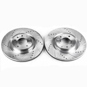 Mazda RX-8 Brake Rotors (2) - Front - PowerStop - Evolution Drilled & Slotted - Silver - `04-`11