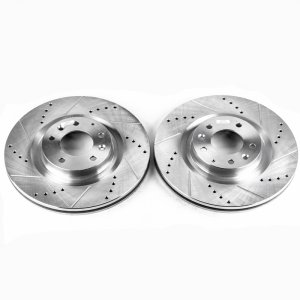 Mazda RX-8 Brake Rotors (2) - Front - PowerStop - Evolution Drilled & Slotted - Silver - `04-`11