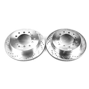 Lexus GX470 Brake Rotors (2) - Rear - PowerStop - Evolution Drilled & Slotted - Silver - `03-`09