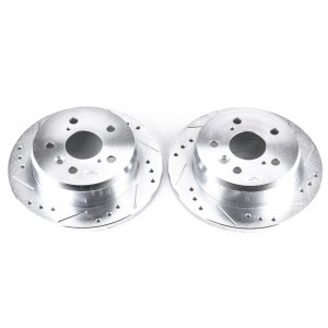 Lexus ES300 Brake Rotors (2) - Rear - PowerStop - Evolution Drilled & Slotted - Silver - `02-`03
