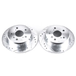 Lexus ES300 Brake Rotors (2) - Rear - PowerStop - Evolution Drilled & Slotted - Silver - `02-`03