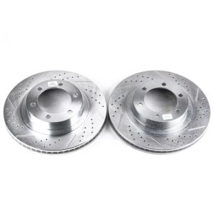 Lexus GX470 Brake Rotors (2) - Front - PowerStop - Evolution Drilled & Slotted - Silver - `03-`09