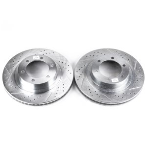 Lexus GX470 Brake Rotors (2) - Front - PowerStop - Evolution Drilled & Slotted - Silver - `03-`09