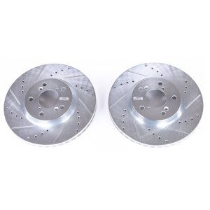 Honda Ridgeline Brake Rotors (2) - Front - PowerStop - Evolution Drilled & Slotted - Silver - `06-`14