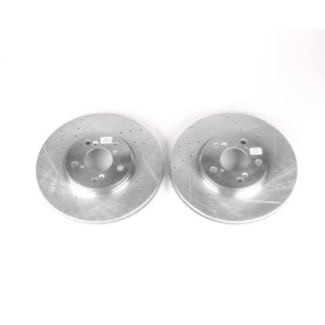 Honda Ridgeline Brake Rotors (2) - Front - PowerStop - Evolution Drilled & Slotted - Silver - `06-`14