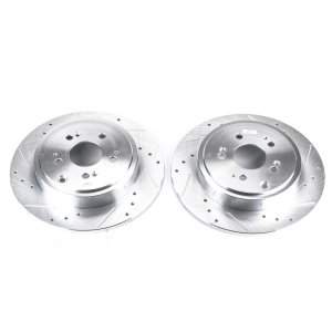 Honda Ridgeline Brake Rotors (2) - Rear - PowerStop - Evolution Drilled & Slotted - Silver - `06-`14