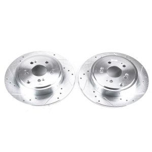 Honda Ridgeline Brake Rotors (2) - Rear - PowerStop - Evolution Drilled & Slotted - Silver - `06-`14