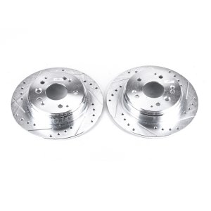Acura TL Brake Rotors (2) - Rear - PowerStop - Evolution Drilled & Slotted - Silver - `04-`08