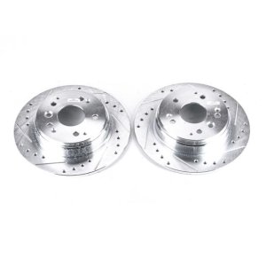 Acura TL Brake Rotors (2) - Rear - PowerStop - Evolution Drilled & Slotted - Silver - `04-`08