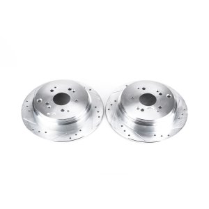 Honda Odyssey Brake Rotors (2) - Rear - PowerStop - Evolution Drilled & Slotted - Silver - `02-`04