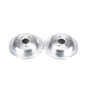 Honda Odyssey Brake Rotors (2) - Rear - PowerStop - Evolution Drilled & Slotted - Silver - `02-`04
