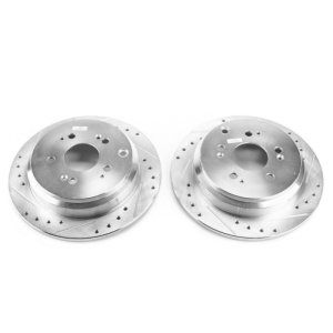 Honda Odyssey Brake Rotors (2) - Rear - PowerStop - Evolution Drilled & Slotted - Silver - `05-`10