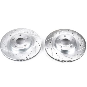 Acura ILX Brake Rotors (2) - Front - PowerStop - Evolution Drilled & Slotted - Silver - `13-`15
