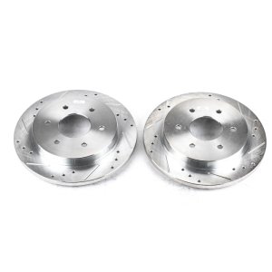 Infiniti QX56 Brake Rotors (2) - Rear - PowerStop - Evolution Drilled & Slotted - Silver - `04-`10