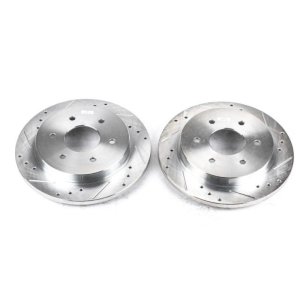 Infiniti QX56 Brake Rotors (2) - Rear - PowerStop - Evolution Drilled & Slotted - Silver - `04-`10