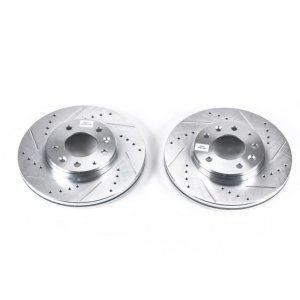 Mazda 6 Brake Rotors (2) - Front - PowerStop - Evolution Drilled & Slotted - Silver - `03-`05
