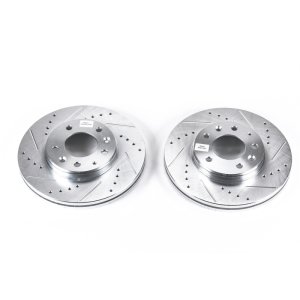 Mazda 6 Brake Rotors (2) - Front - PowerStop - Evolution Drilled & Slotted - Silver - `03-`05