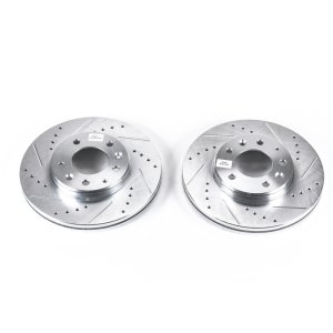 Mazda 6 Brake Rotors (2) - Front - PowerStop - Evolution Drilled & Slotted - Silver - `03-`05