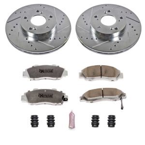 Honda Accord Brake Kit - Front - PowerStop - Drilled & Slotted Rotors + Carbon-Fiber Ceramic Pads - `98-`02
