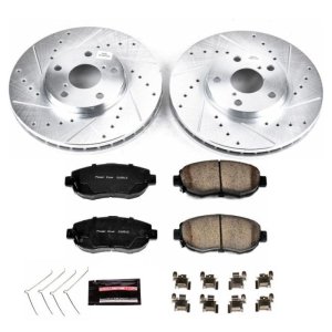 Lexus GS300 Brake Kit - Front - PowerStop - Drilled & Slotted Rotors + Carbon-Fiber Ceramic Pads - `93-`05