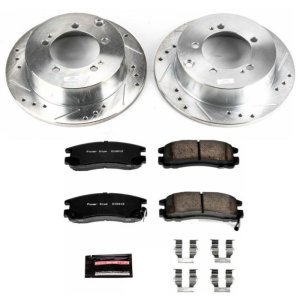 Mitsubishi Galant Brake Kit - Rear - PowerStop - Drilled & Slotted Rotors + Carbon-Fiber Ceramic Pads - `99-`03