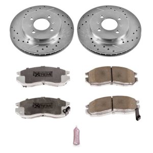 Mitsubishi Mirage Brake Kit - Front - PowerStop - Drilled & Slotted Rotors + Carbon-Fiber Ceramic Pads - `98-`02