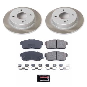 Toyota Corolla Brake Kit - Front + Rear - PowerStop - Z23 Evolution, Ceramic Pads, Drilled & Slotted Rotors, Drum + Shoe Kit - `00-`02