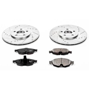 Chrysler Sebring Brake Kit - Front - PowerStop - Z23 Evolution Sport + Drilled & Slotted Rotors + Carbon-Fiber Ceramic Pads - `01-`06