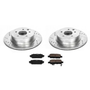 INFINITI M45 Brake Kit - Rear - PowerStop - Drilled & Slotted Rotors + Carbon-Fiber Ceramic Pads - `06-`10