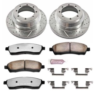 Ford F-350 Super Duty Brake Kit - Rear - PowerStop - Z36 Truck & Tow, Drilled & Slotted Rotors, Carbon-Fiber Ceramic Pads - `99-`04
