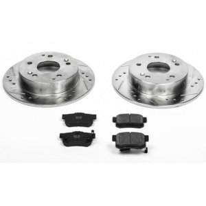 Honda Accord Brake Kit - Rear - PowerStop - Z23 Evolution Sport + Drilled & Slotted Rotors + Carbon-Fiber Ceramic Pads - `98-`02
