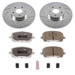 Pontiac Vibe Brake Kit - Front - PowerStop - Drilled & Slotted Rotors + Carbon-Fiber Ceramic Pads - `03-`08
