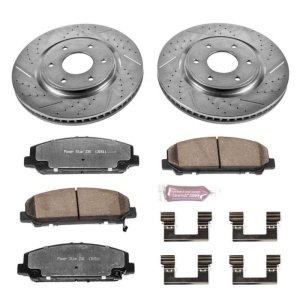 Infiniti QX56 Brake Kit - Front - PowerStop - Z36 Truck & Tow Upgrade Kit - Drilled & Slotted Rotors + Carbon-Fiber Ceramic Pads - `06-`07