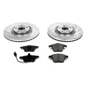 Audi S4 Brake Kit - Front - PowerStop - Drilled & Slotted Rotors + Carbon-Fiber Ceramic Pads - `04-`09