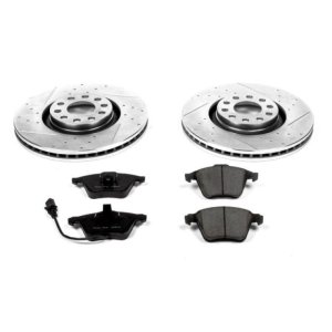 Audi A4 Brake Kit - Front - PowerStop - Drilled & Slotted Rotors + Carbon-Fiber Ceramic Pads - `05-`09