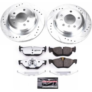 BMW 3 Series Brake Kit - Rear - PowerStop - Z26 Street Warrior - Drilled & Slotted Rotors + Carbon-Fiber Ceramic Pads - `07-`10