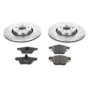 Volvo S60 Brake Kit - Front - PowerStop - Z23 Evolution Sport Kit, Drilled & Slotted Rotors + Carbon-Fiber Ceramic Pads - `08-`09